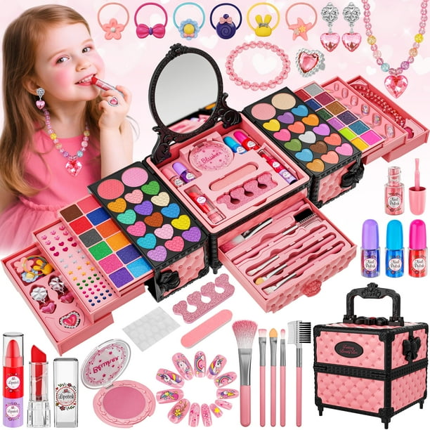 Kit de maquillaje Kuovei, 99 unidades, para niñas, con espejo, cintas para el pelo y uñas
