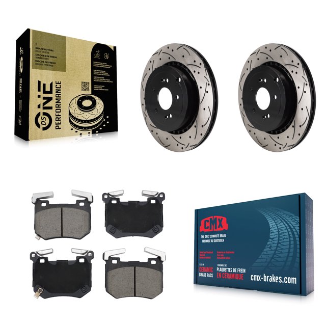 Transit Auto Rear Coated Drilled Slotted Disc Brake Rotors and Ceramic Pads Kit for Car Genesis G70 Kia Stinger KDC-101245