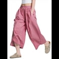 thumbnail image 2 of Pantalones Palazzo de Algodón A Cuadros para Mujer, Cintura Elástica, con Bolsillos, para Verano Rojo L, 2 of 8