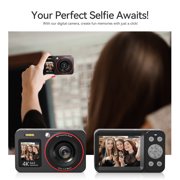 Deatti Digital Camera,FHD 4K Camera with Dual Screen 64GB SD Card ,Digital Point and Shoot Camera,18X Zoom,Anti Shake Portable Rechargeable for Boys Girls Kids, Black