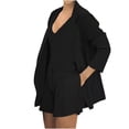 thumbnail image 5 of 2 Piece Outfits for Women Long Sleeve Solid Open Front Blazer Shorts with Belt Casual Comfy Elegant Business Suit Sets, 5 of 7