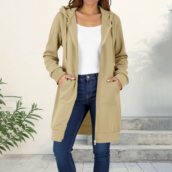 Gamivast Oversized Hooded Long Sweatshirt for Women Zip up Drawstring Jackets with Pockets Loose Raglan Sleeve Casual Fall Hoodies Fashion Winter Clothing