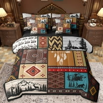 Castle Fairy Safari Deer Bear Twin Bedding Sets 7-Piece for Teens Adults,Bohemian Tribal Aztec Bedding Comforter Set Microfiber,Exotic Style Breathable Sheet Sets,Lightweight Room Decor,Reversible