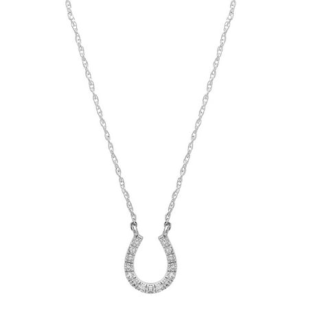 0.15 Carat (ctw) 14K White Gold Round White Diamond Ladies Horseshoe Pendant (Silver Chain Included)