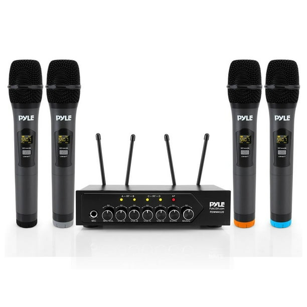 Pyle Wireless Microphone System Set w Bluetooth Receiver Base 4