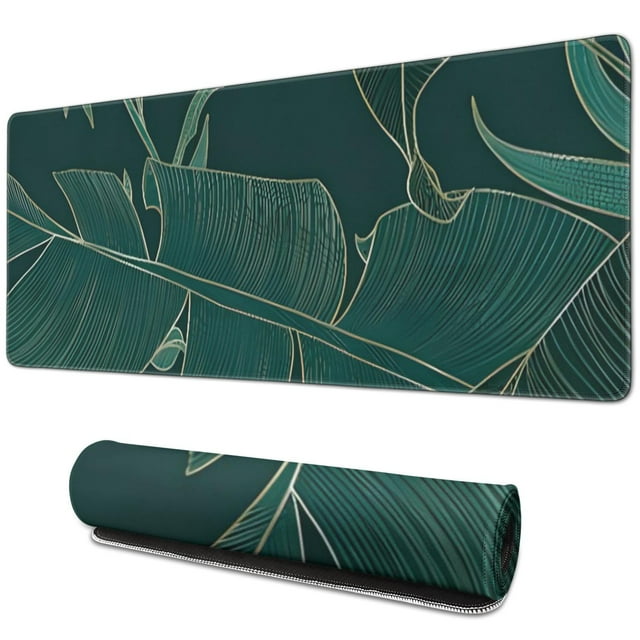 Extra Large Green Leaves Mouse Pad - Extended Desk Mat with Stitched Edges, Non-Slip Rubber Base, Perfect for Gaming, Office Work, and Home Use - Keyboard Pad - 31.5 x 11.8 inches