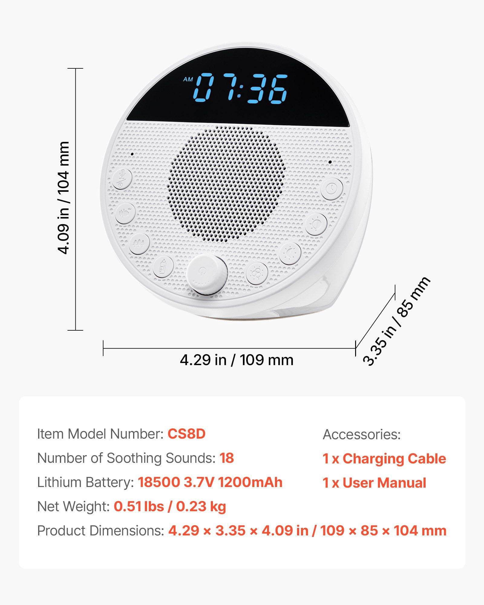 Sound Machine with 18 Soothing Sleep Sounds, 6 White Noise, 6 Lullabies, 6 Nature Sounds, 6-in-1 White Noise Machine with App Control, Adjustable Night Light, Timer, Dual Alarm, Portable Sleep Aid