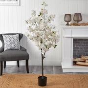 Nearly Natural 5 Cherry Blossom Artificial Tree in Plastic Planter