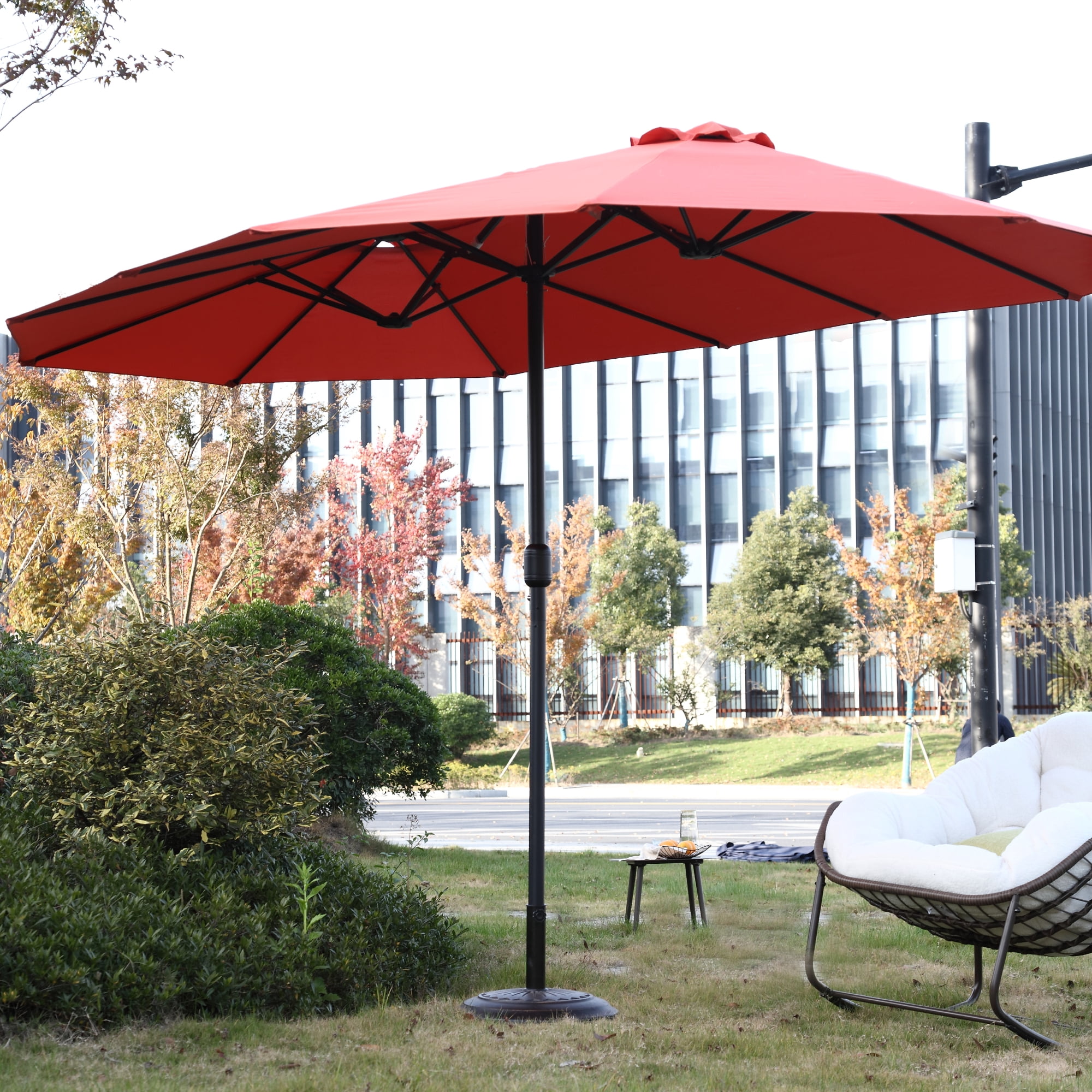 Leumius Large Patio Umbrella,Outdoor Double-Sided Rectangle Big Market Umbrella with Crank Stand,Outside Umbrellas for Poolside Lawn Backyard,Orange(No Base)