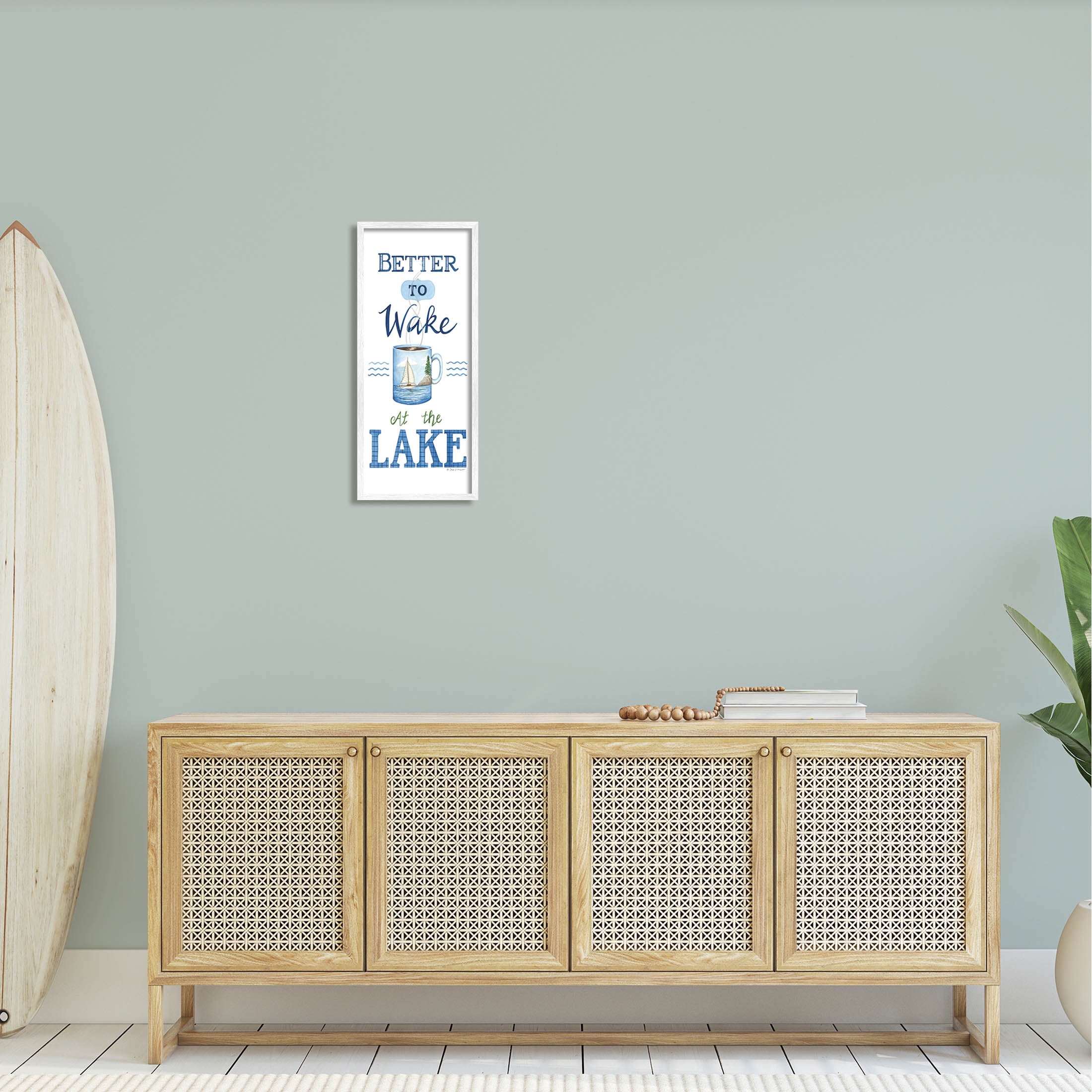Better To Wake At Lake Coffee Phrase Inspirational Graphic Art White Framed Art Print Wall Art
