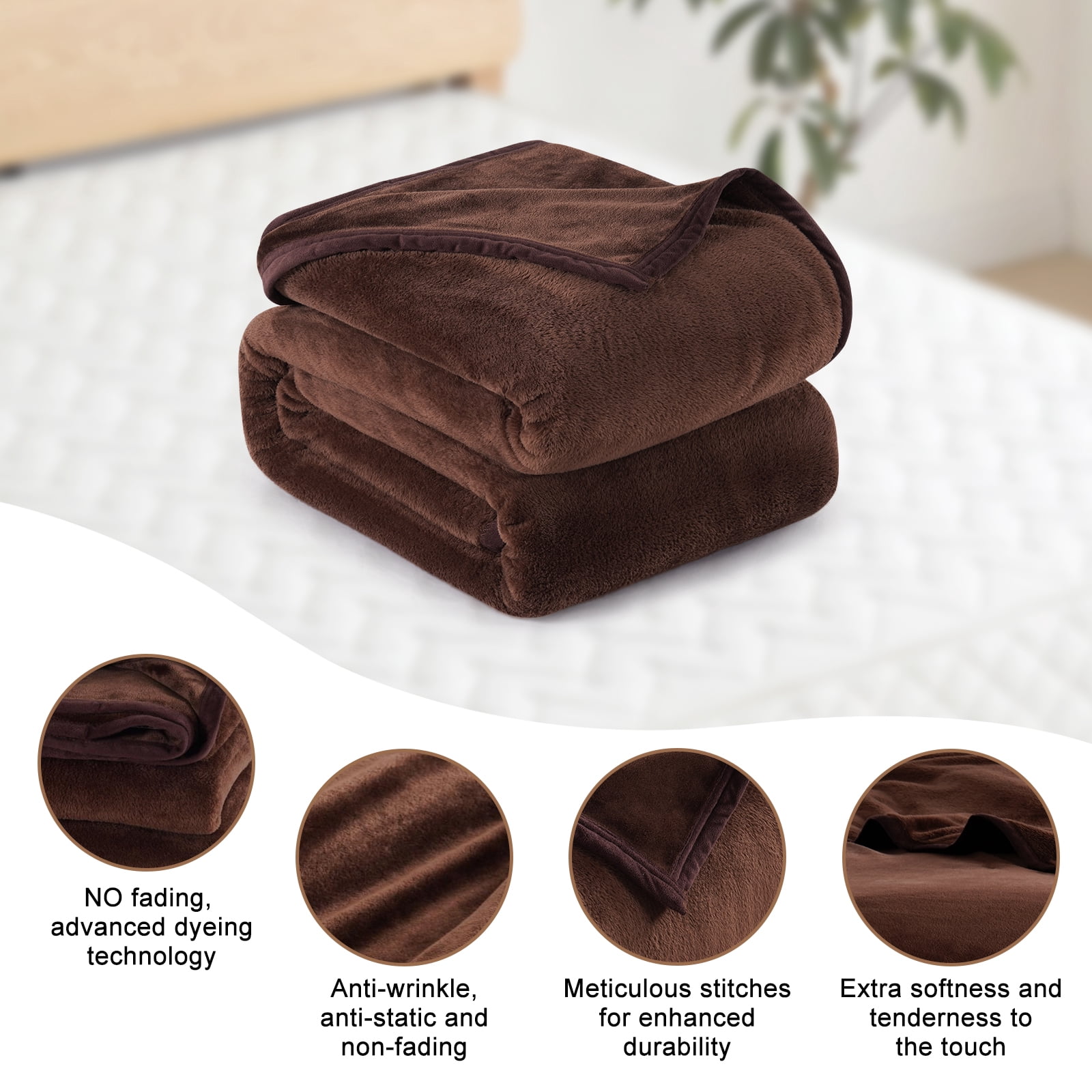 TEKAMON Fleece Bed Blankets King Size Plush Fuzzy Soft Lightweight Breathable Reversible Blanket Microfiber, 90"x108", Brown