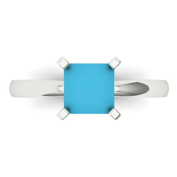 1.5 ctw Solitaire Anniversary Ring for Women | Princess Cut Simulated Turquoise | Hyperallergenic Solid 18K White Gold
