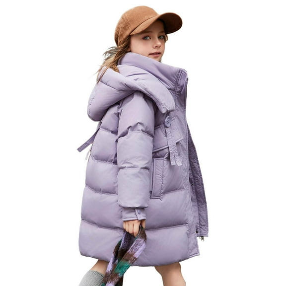 NAISIBABY Girls Puffer Coat 7T, Zip Up Thicken Warm Windproof Hooded Winter Padded Quilted Outerwear Purple (5-14T)