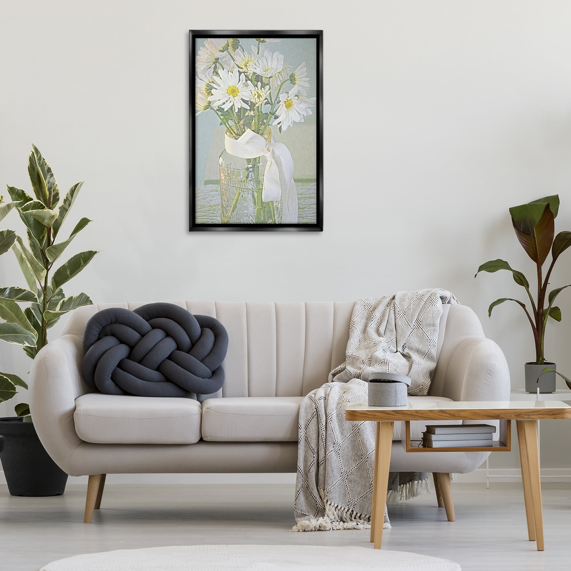 Stupell Industries Faded Daisies Jar Botanical & Floral Painting Black Floater Framed Art Print Wall Art, 21 x 31