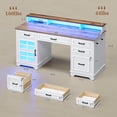 thumbnail image 5 of 60'' Farmhouse Executive Desk with Drawers, Computer Desk with Power Outlet and LED Lights for Home, Office, White, 5 of 8