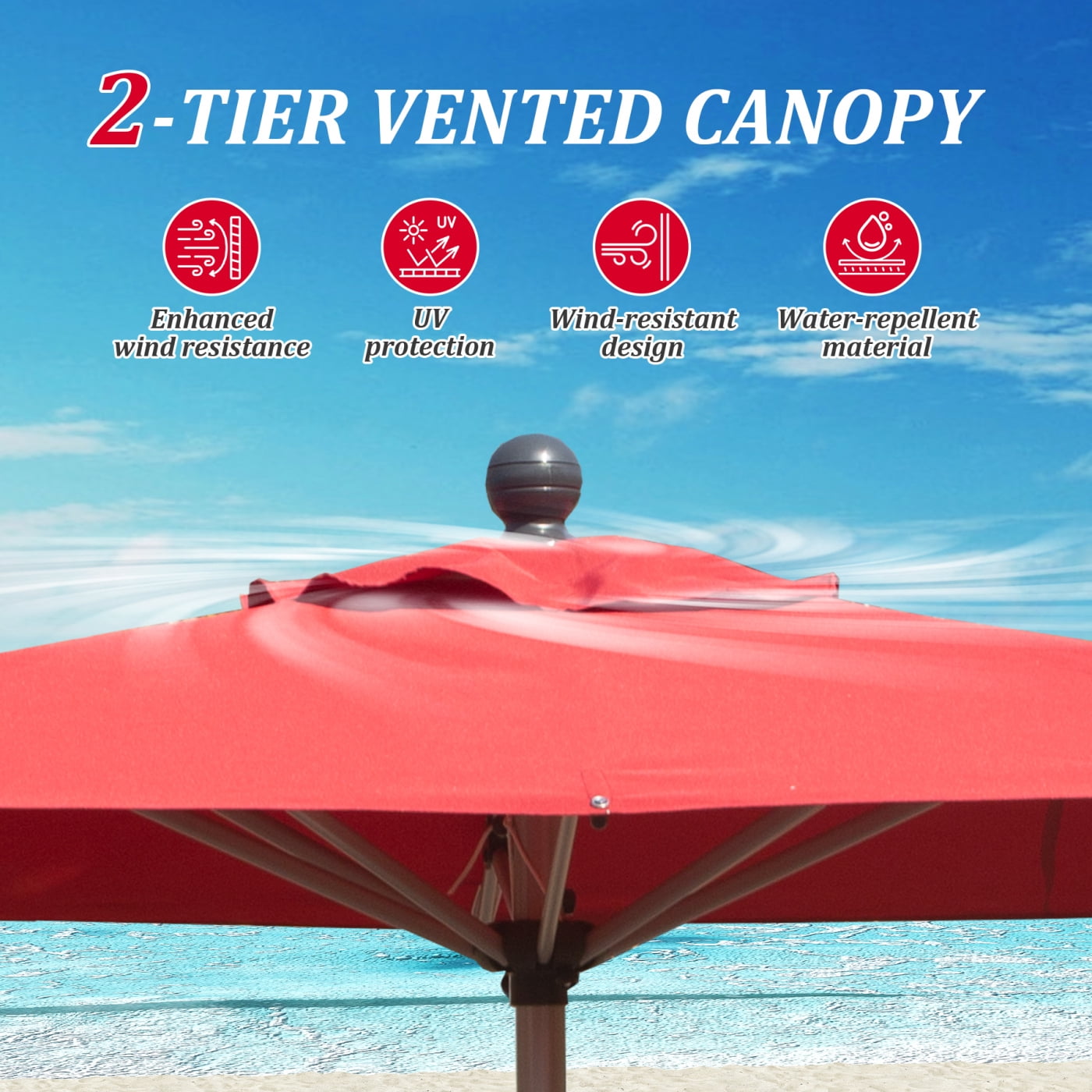 4'x6' Rectangle Patio Umbrella with Crank and Tilt - UV Resistant Outdoor Market Umbrella, Brick Red, Aluminum Frame 6 Reinforced Ribs for Pool Deck Garden, 250g Polyester Fade-Resistant Canopy