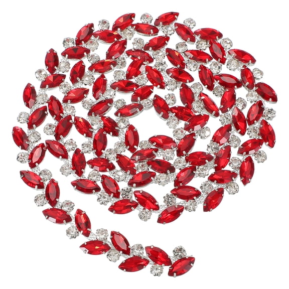 Uxcell 1 Yard Crystal Rhinestone Trim Close Chain Applique Embellishment for Sewing Crafts DIY Decoration Wedding Clothing Jewelry Making, Red