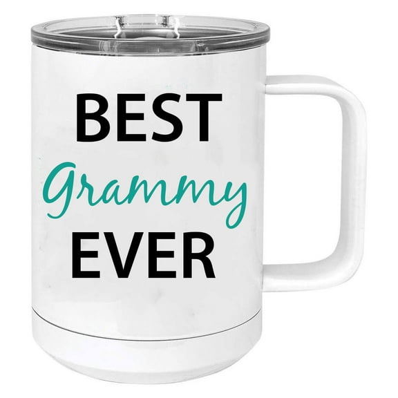 Best Grammy Ever Stainless Steel Vacuum Insulated 15 Oz Travel Coffee Mug with Slider Lid, White
