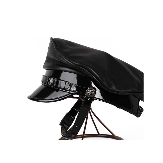 Chapeau en Cuir Véritable Homme Visière d'Officier Allemand Rétro, Matériau Premium