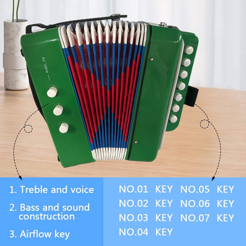 Aibecy Accordion for Beginners 7-Key 2-Bass Lightweight ABS Material Hand-Eye Coordination Stage Performance Christmas Gift