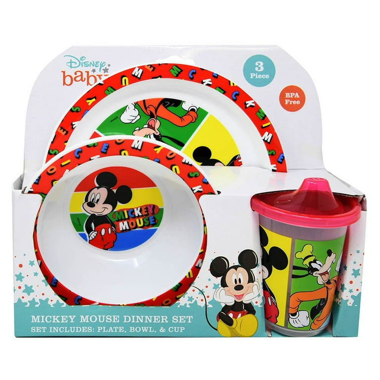 Disney Baby Mickey Mouse 3-Piece Dinner Set: Plate, Bowl and Cup