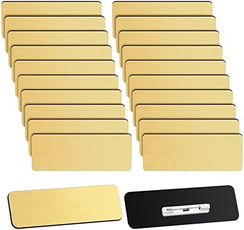 Tekola 100 Pieces Name Tags with Pins 1 x 3 Inches Blank Name Tags Reusable ID Badge Holders with Clip for Office Workers Students Employee Custom(Gold)