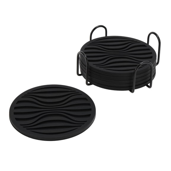 Unique Bargains Water Repellent Wave Drink Coaster Set Black