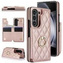 Allytech Wallet Case for Samsung Galaxy Z Fold4, Z Fold4 Wallet Case, Slim Fit Multiple Cards Slots Ring Holder Stand Bumper Shockproof Phone Case for Galaxy Z Fold 4 5G -Rosegold