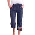 thumbnail image 2 of up to 60% off Gifts Usmixi Womens 4th of July Pants Independence Day Fashion Heart Flag Print Loose Cropped Trousers Drawstring Elastic Waist Cotton Linen Pocket Pants Navy s, 2 of 5