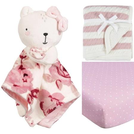 Modern Moments by Gerber Baby & Toddler Girls Cable Knit Blanket & Bedding Set, 3-Piece