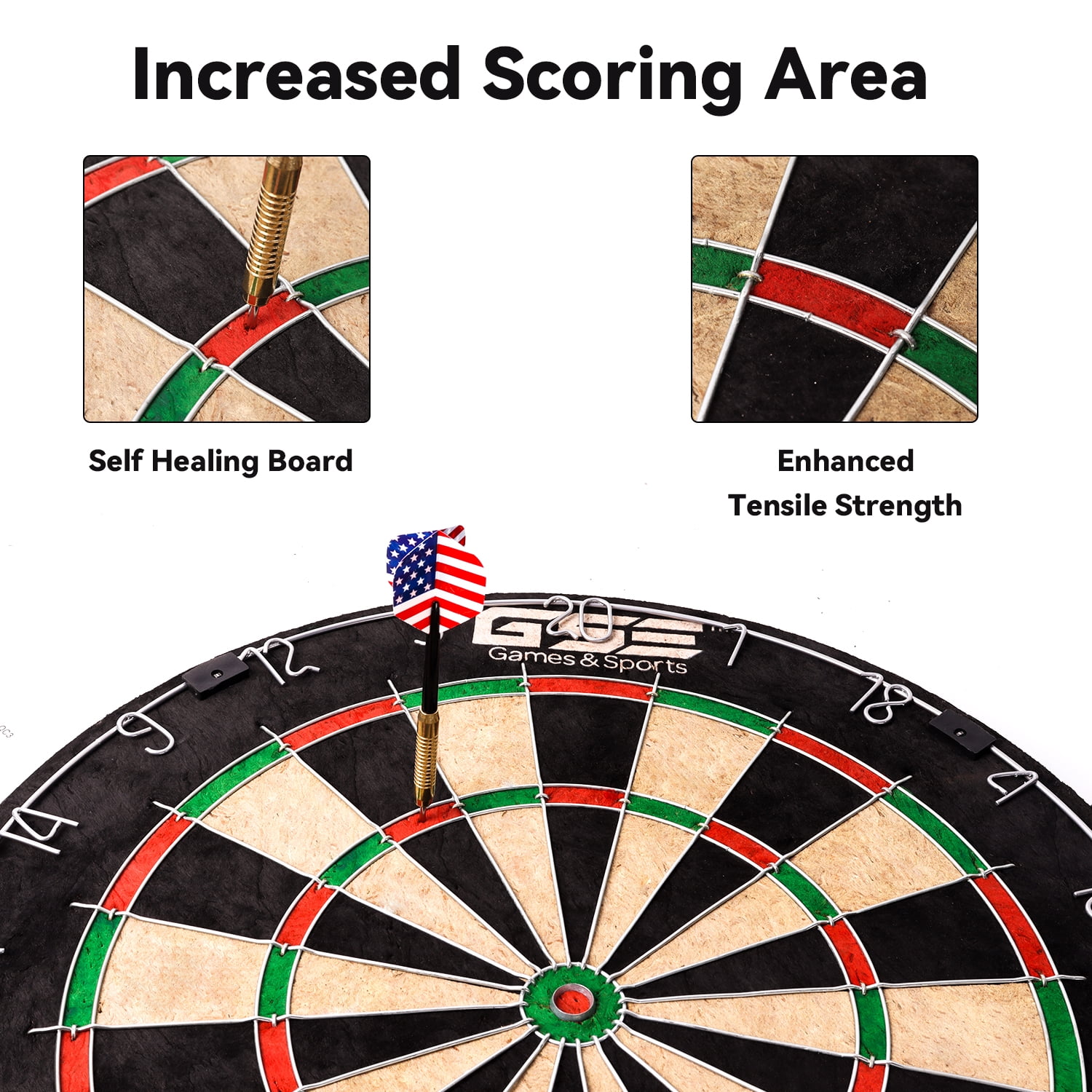 GSE Games & Sports Expert Professional 18" Self-Healing Sisal Bristle Fibers Dartboard Game Set with 6 Steel Tip Darts for Target Bullseye Game Indoor Game (Dartboard with Scoreboard & Darts)
