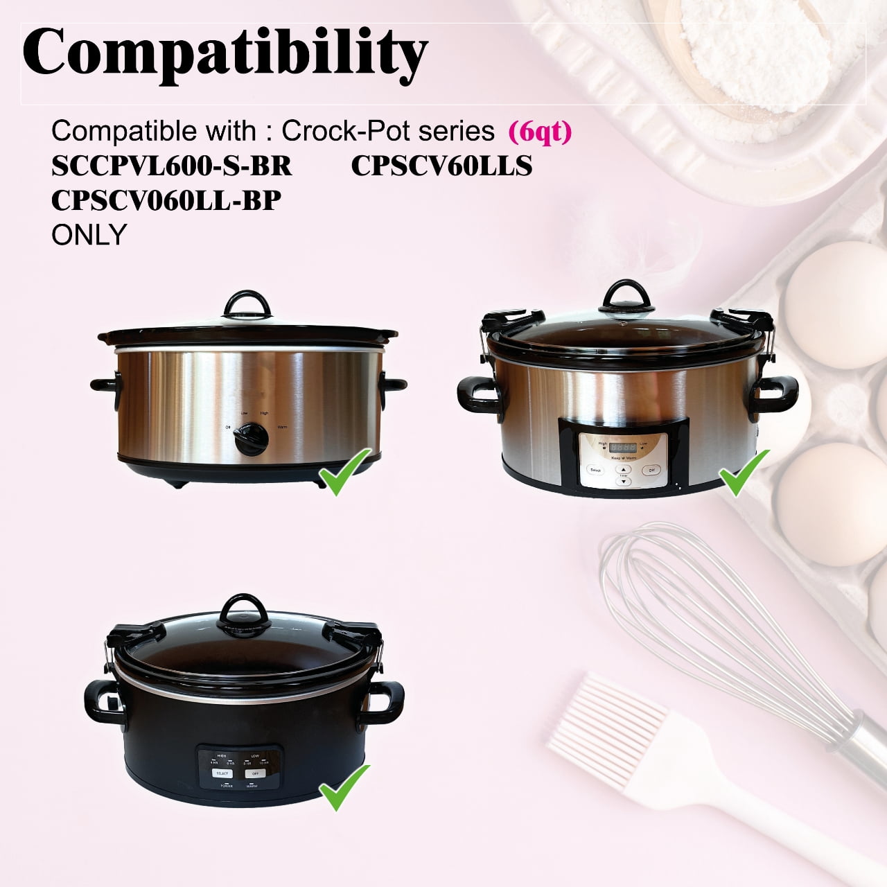 6qt oval glass lid replacement for Crockpot slow cooker models  CPSCVC70LLEC-DS ,SCCPVL600-S-BR ,CPSCV060LLBP and CPSCVC60LL-S
