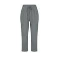 thumbnail image 3 of LYEAA Capris for Women Linen Summer Elastic Waist Drawstring Straight Leg Pant Solid Casual Trousers with Pockets, 3 of 4