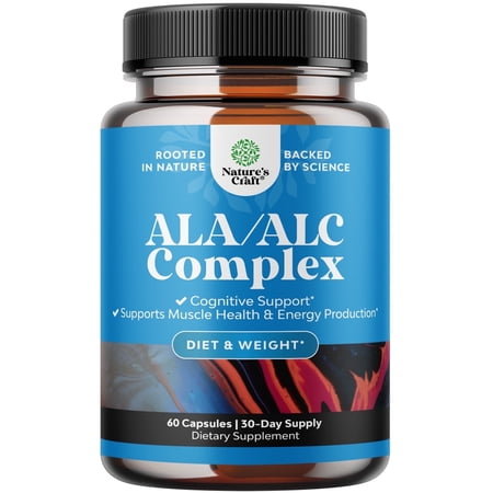 Natures Craft Pure Alpha Lipoic Acid and Acetyl L-Carnitine Supplement for Cognitive Support, 60 Ct