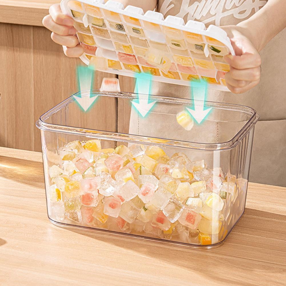 Ice Trays for Freezer with Lid and Bin, Crushed Ice Cube Trays with Storage Container & Scoop, Easy Release Stackable Plastic Icemaker for Whiskey, Cocktail, Iced Coffee