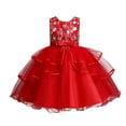thumbnail image 4 of Gubotare Robe Enfants Tout-Petits Robe Tutu Filles Volants Tulle Robes Mignon Été Fête Princesse Robe d'Été 3T 4T (Rouge,3-4 Ans), 4 of 5