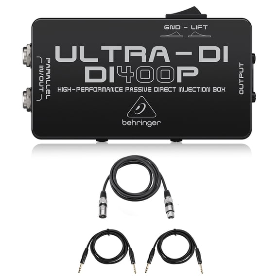 Behringer ULTRA-DI DI400P High-Performance Passive Direct Injection Box, Bundle with 2x Platinum Pro 6' TRS Interconnect Cable, 6' Microphone Cable