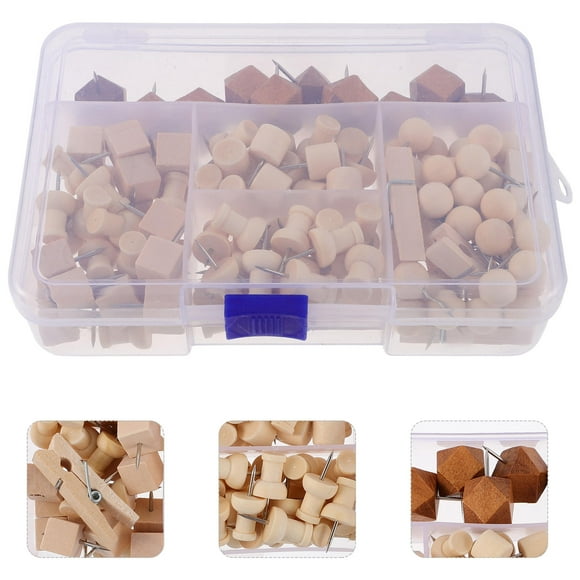 RENACLIPY 128-Pcs Wood Thumb Tacks Set for Office Aesthetic Decor Square Farmhouse Style