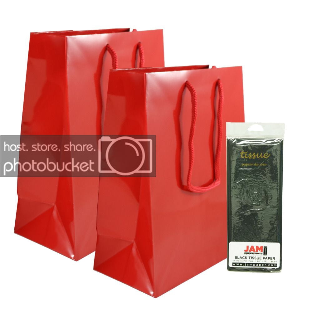 JAM Gift Bag Assortment, 2 Red Bags & Black Tissue Paper, 3/Pack