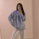 thumbnail image 4 of Conjunto de pijama de franela a cuadros para mujer, a la moda ropa de dormir, térmica, gruesa, de felpa, a prueba de viento, para exteriores, estilo japonés, 4 of 4