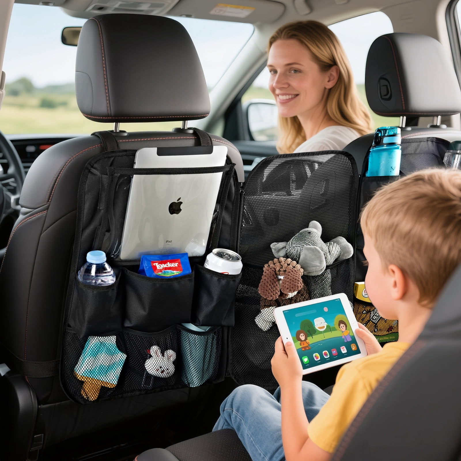 Rubbermaid 3-in-1 Car Backseat Organizer, Multi-pocket, convenient storage, travel accessory for Cars, Trucks, and SUVs