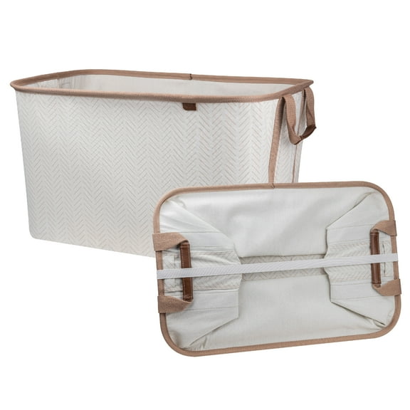 CleverMade Collapsible Laundry Baskets 2PK - 60L (16 Gal) Cream Herringbone