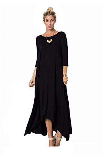 Made in The USA Womens Long Loose Casual Asymmetrical Oversize Handkerchief Hem Jersey Maxi Dress