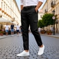 thumbnail image 2 of Tisuna Casual Pants For Mens Solid Color Zipper Button Straight Leg Trousers Breathable Fashion Male Work Street Pants Black Size Xxxl, 2 of 8