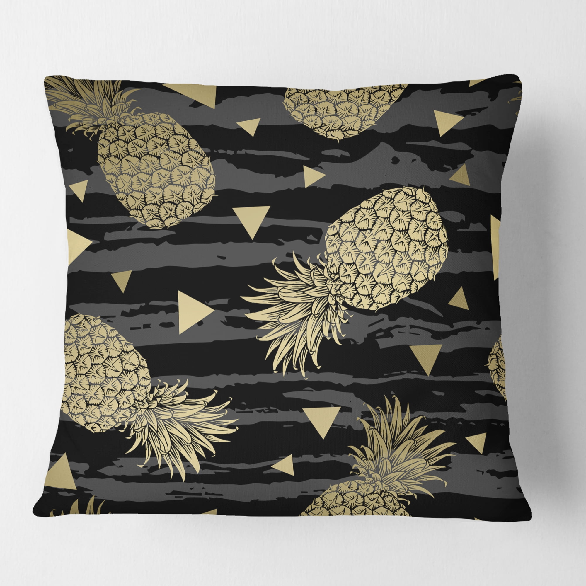 Designart Golden Pineapple On Black' Mid-Century Modern Throw Pillow - 18x18