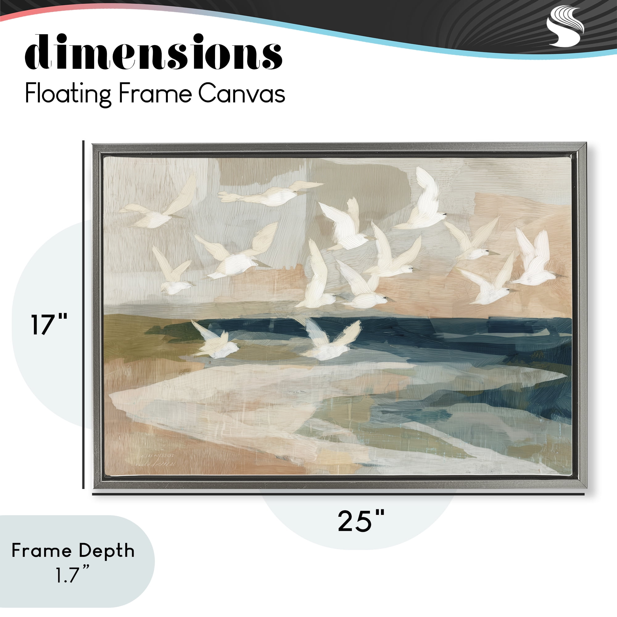 Stupell Industries Birds in Flight Over Water Gray Framed Floater Canvas Wall Art, design by Chromatic Storm Studio