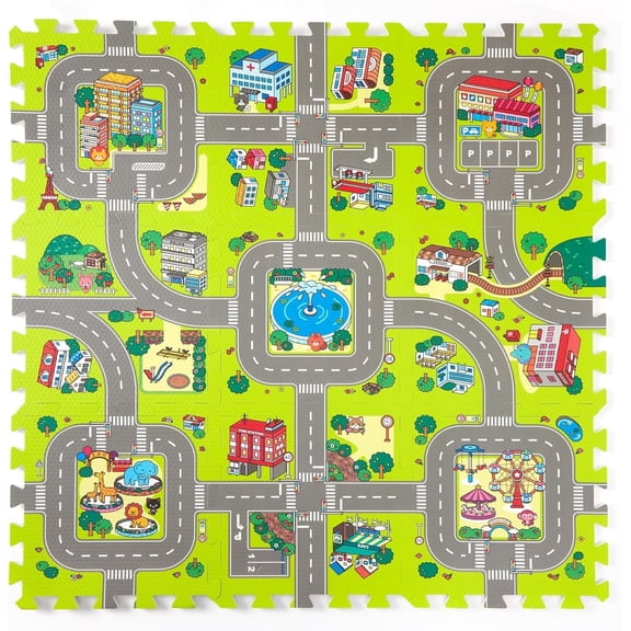 Baby Play Mats for Floor Interlocking Foam Tiles City Road Track Puzzle Mat 9pcs