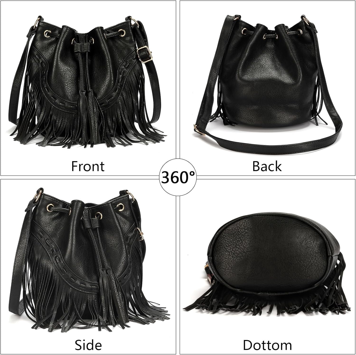 Boho Purses, Boho Bag, Black Fringe Purse, Western Purses for Women, Crossbody Bags for Women, Bucket Bags