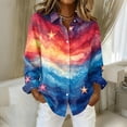 thumbnail image 2 of Domzest Womens 250th Anniversary Usa Shirt Patriotic V Neck Long Sleeve Butoon Down Tshirt 4th Of July Graphic Shirt Dark Blue 2XL, 2 of 5