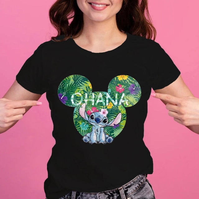 Cute Mickey Mouse Stitch Women's Casual Tops Harajuku Fashion Women's T-Shirts New Women's Crew Neck Tops Women's Short SleevesXXL Gao Jinjia LED